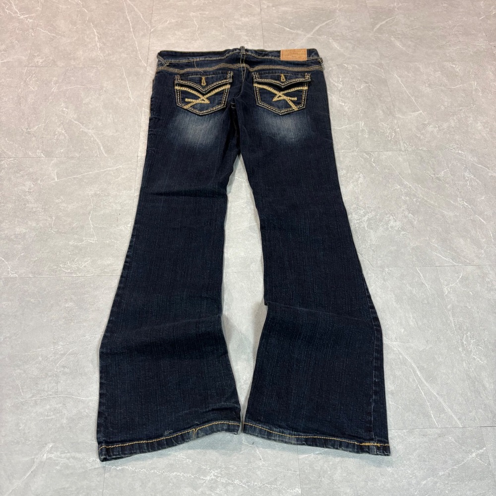 Amethyst Jeans Womens Size 7 Dark Wash Flare Leg Double Button Flap Pocket Denim